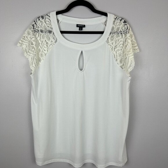Torrid Studio Knit Short Lace Sleeve Top 1X White - Picture 2 of 11